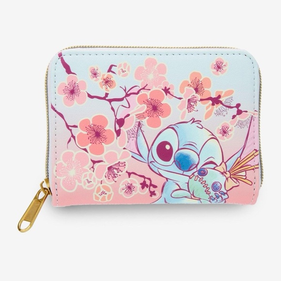 Loungefly Disney Stitch and Scrump Cherry Blossoms Floral Mini Zip Wallet - Picture 1 of 6